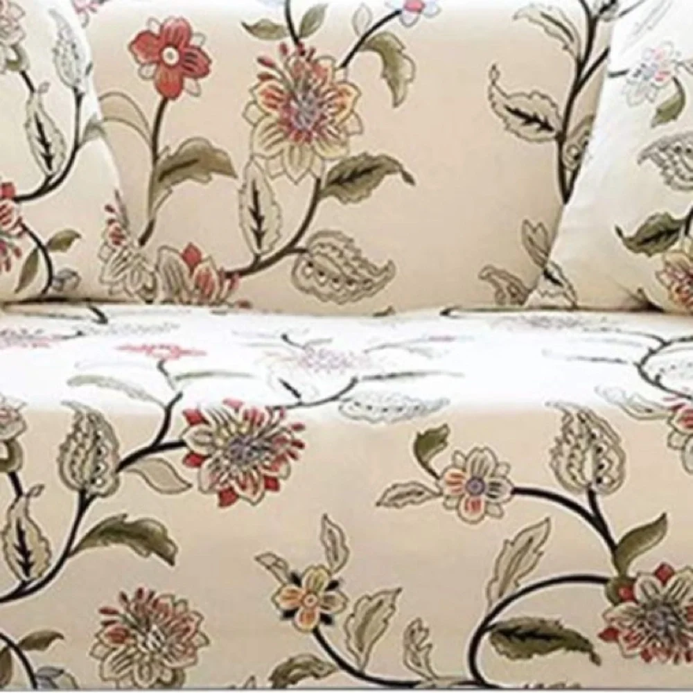 Stretchy Floral Cream Couch Slipcover